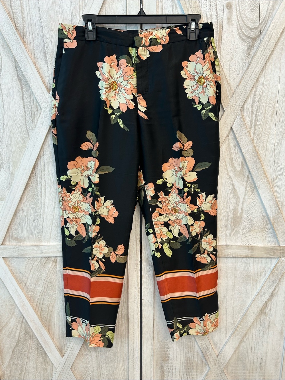 Zara Black Ankle Crop Pants with Peach Floral
